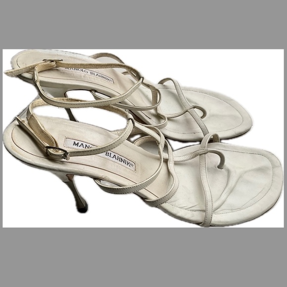 Manolo Blahnik White Leather vtg Gladiator Heeled Sandals40.5